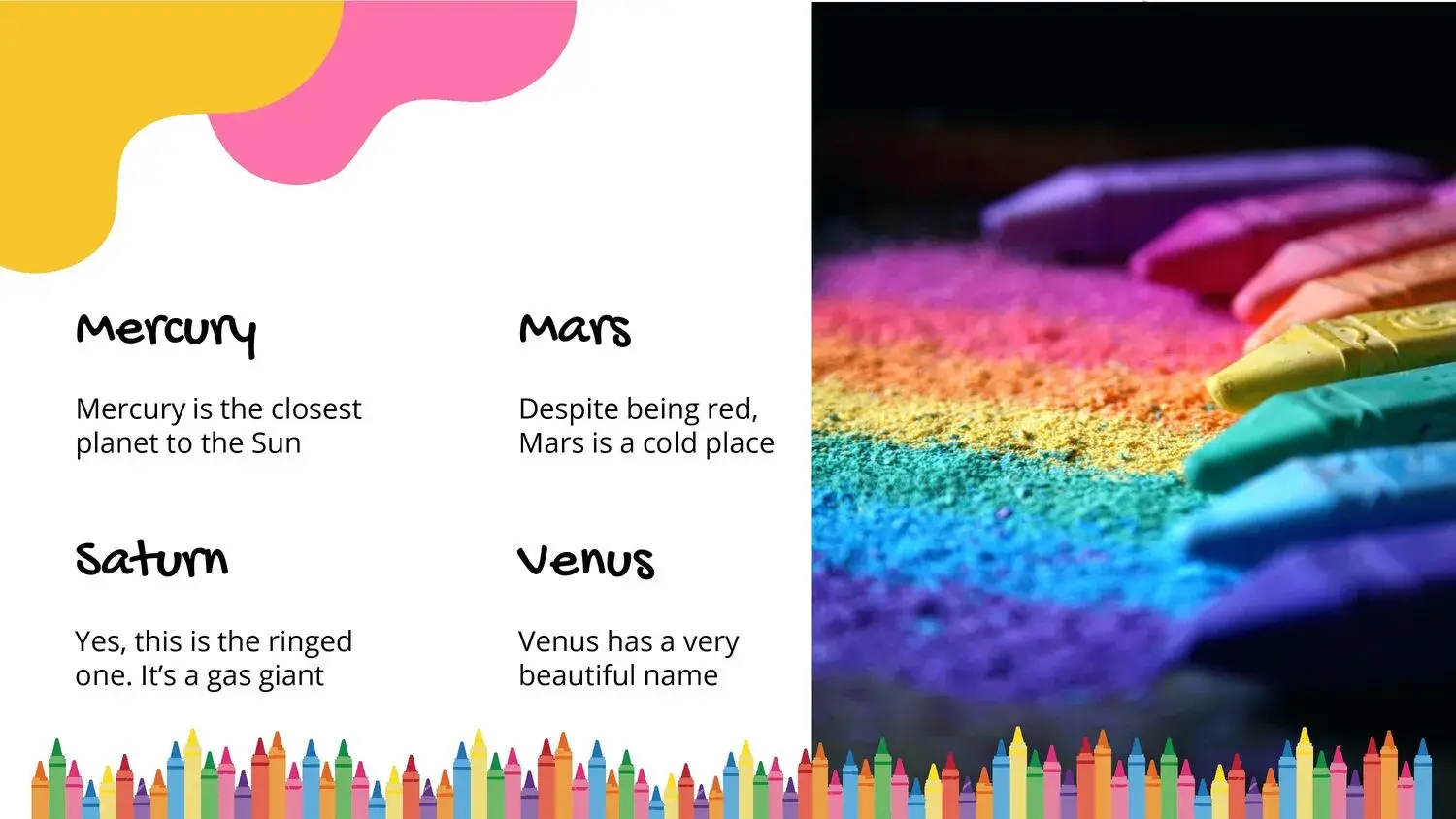 Diapositiva colorida de la plantilla PowerPoint de crayones