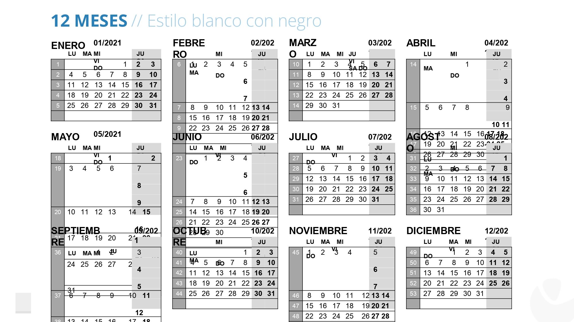 Calendario 2021 en PowerPoint