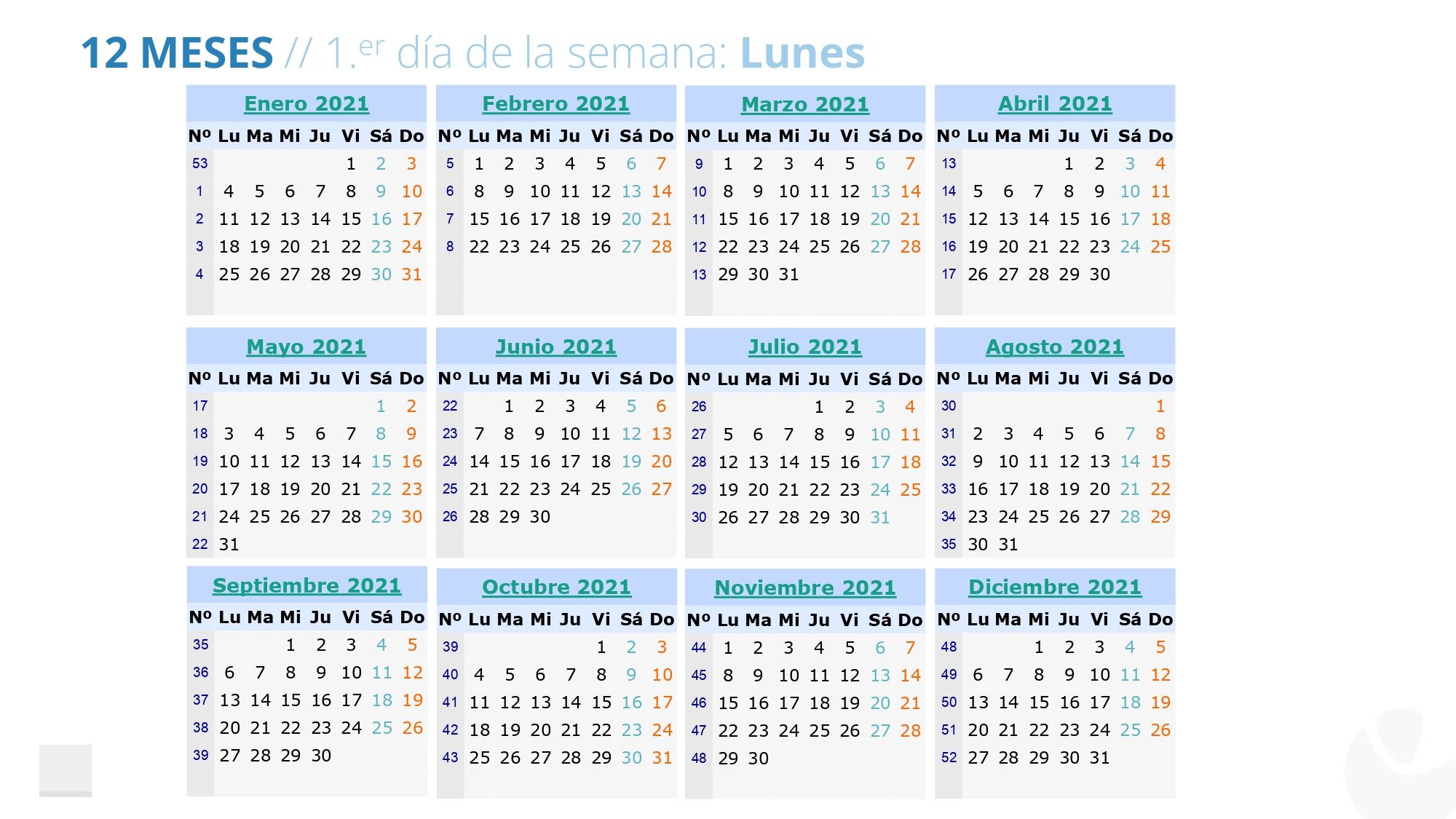 Calendario 2021 en PowerPoint