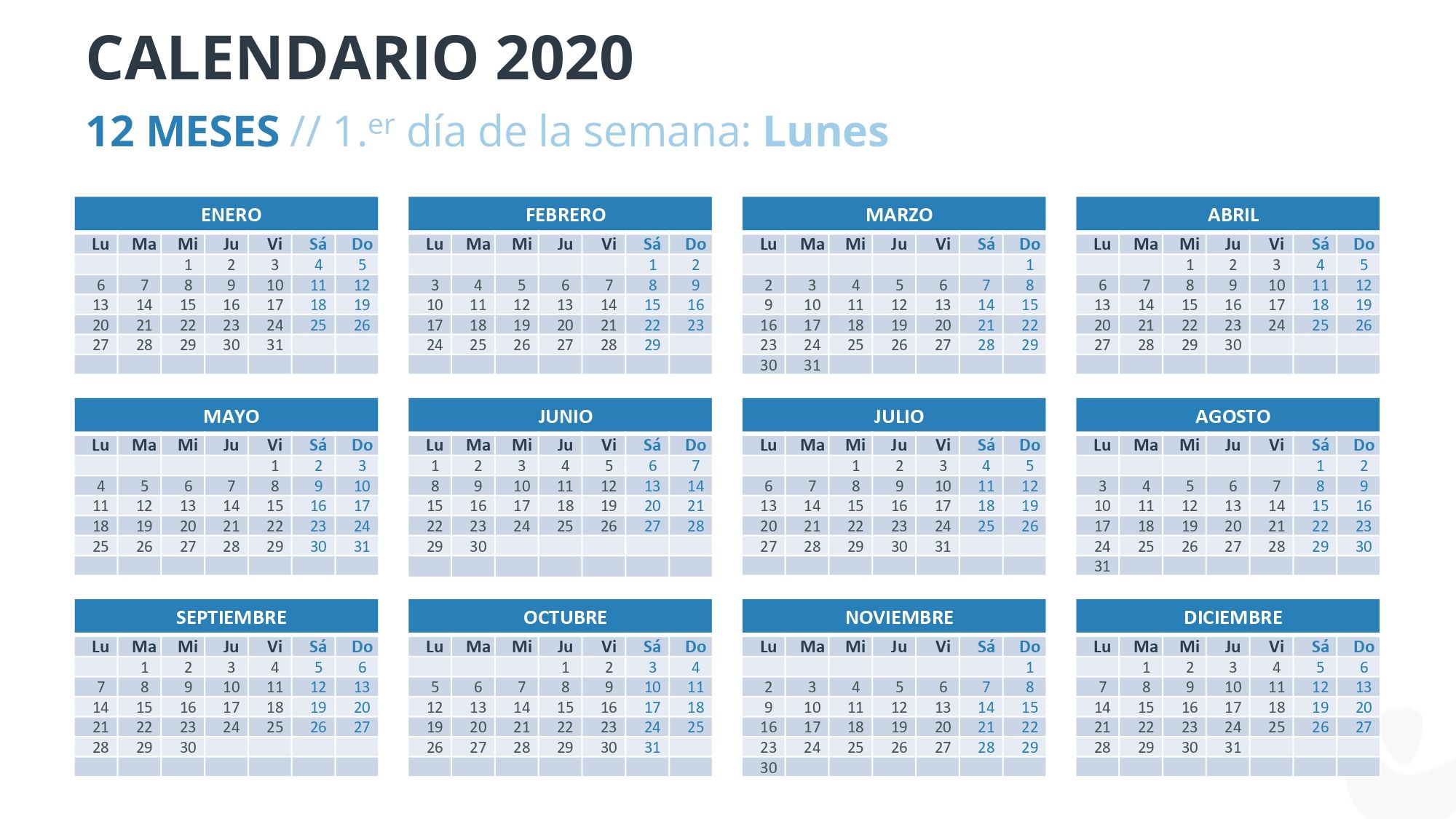 Calendario 2020 en PowerPoint