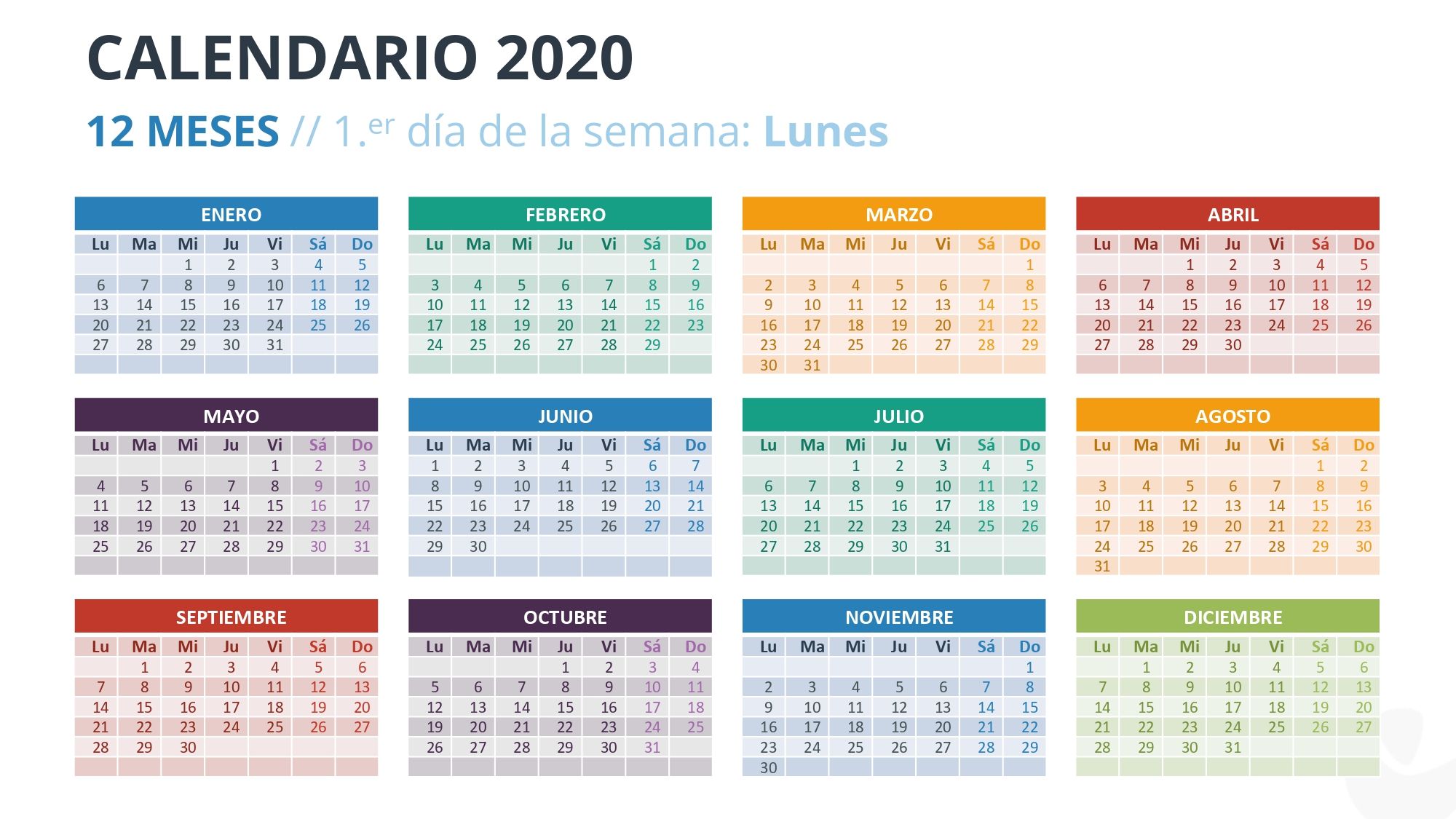 Calendario 2020 en PowerPoint