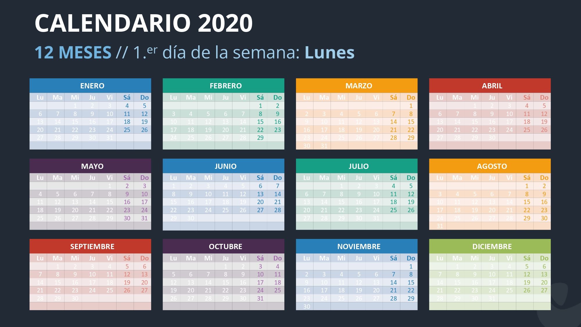 Calendario 2020 en PowerPoint
