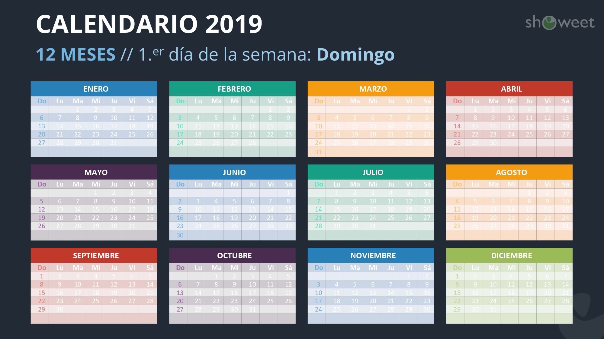 Calendario 2019 en PowerPoint