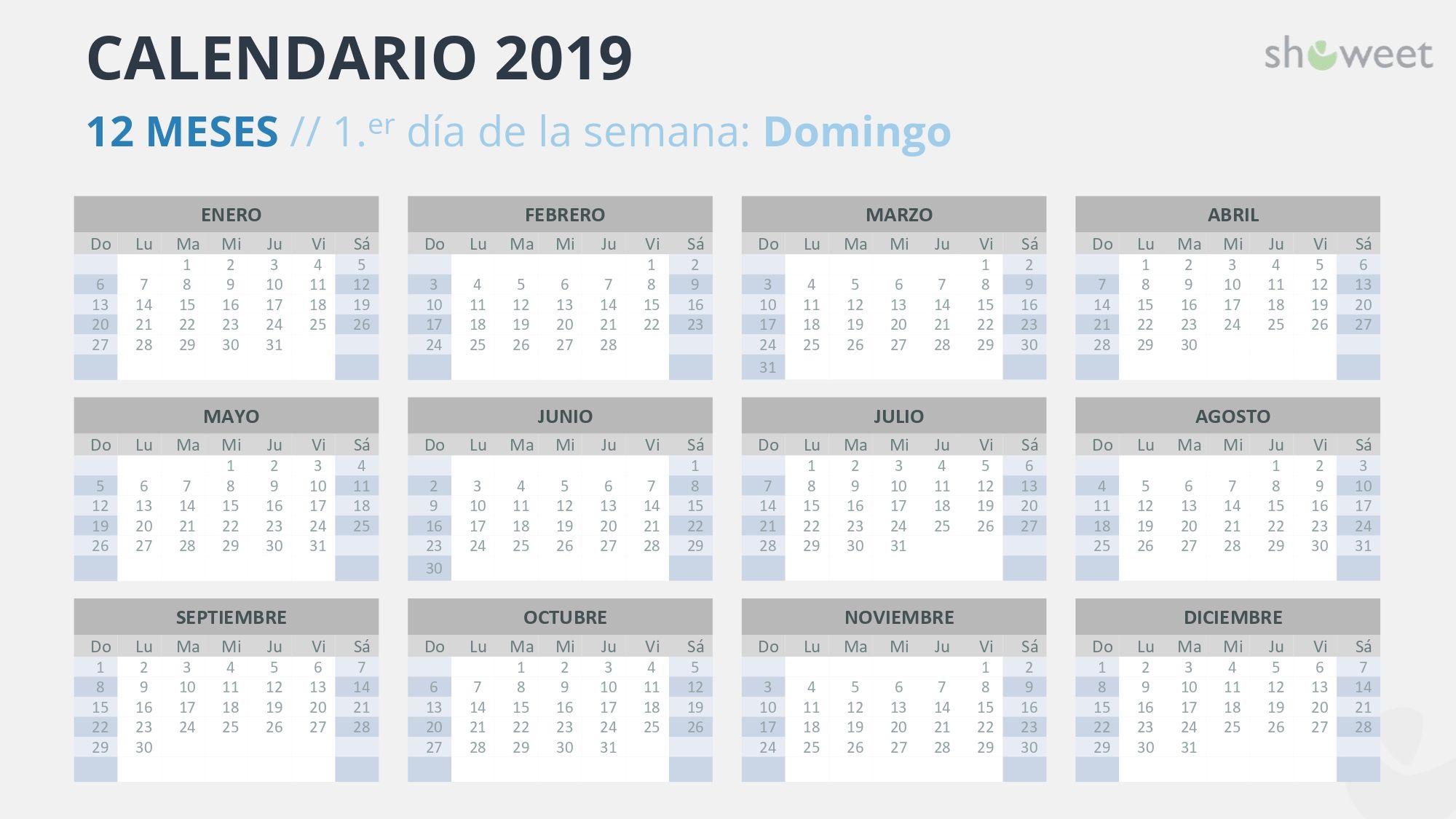 Calendario 2019 en PowerPoint