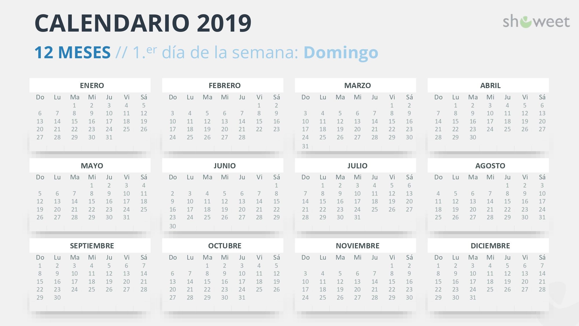 Calendario 2019 en PowerPoint
