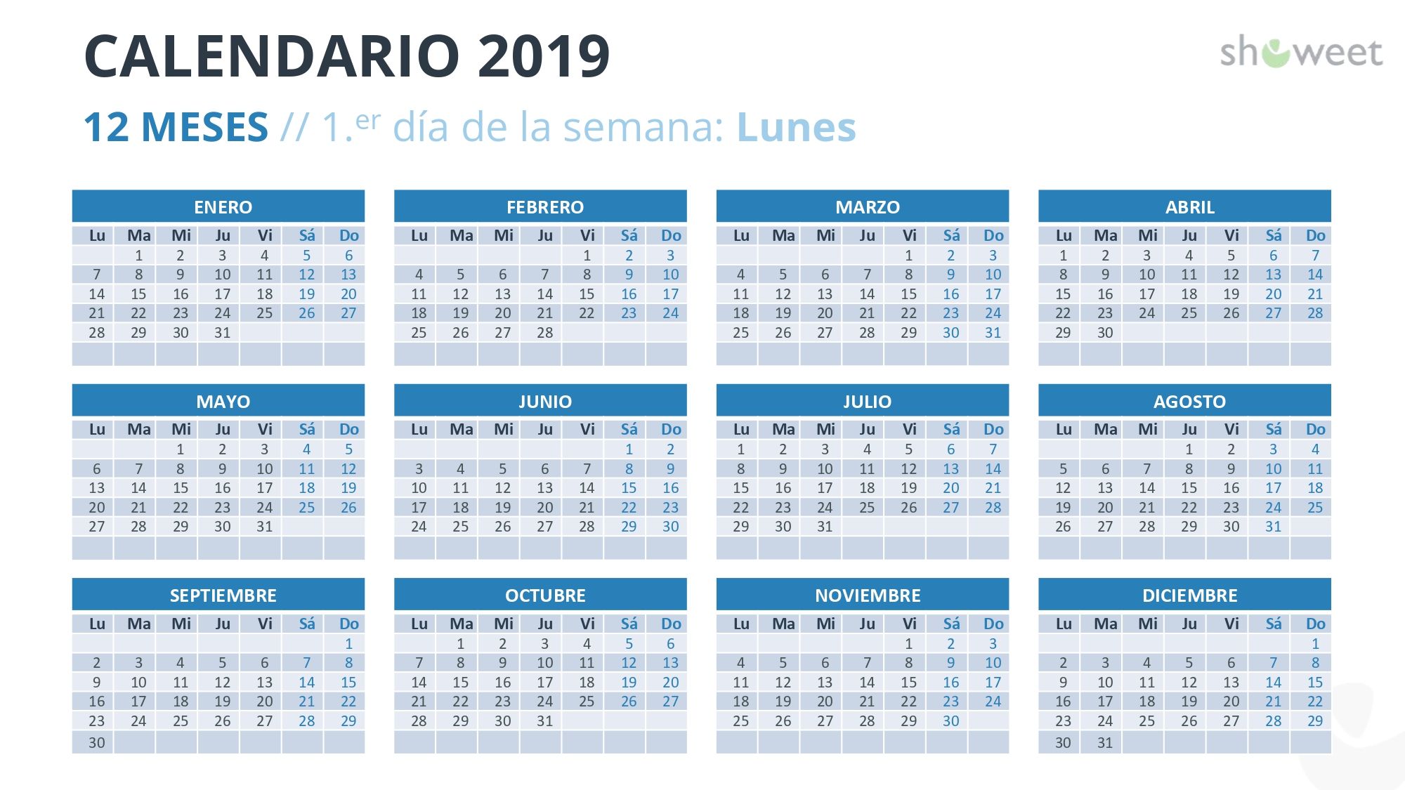 Calendario 2019 en PowerPoint