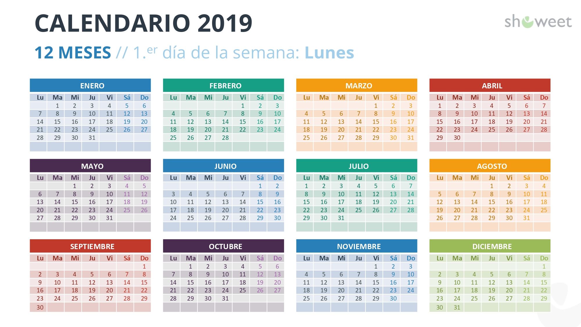 Calendario 2019 en PowerPoint