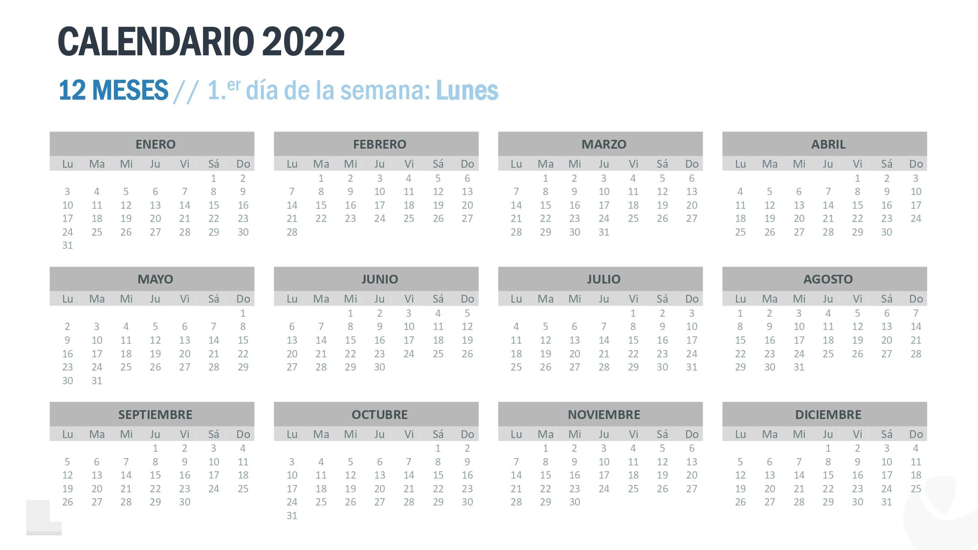 Calendario 2022 en PowerPoint